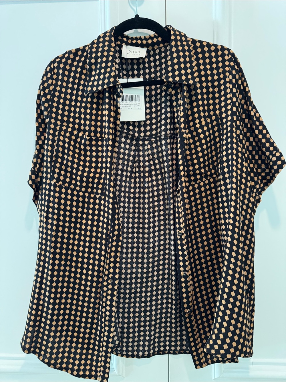 DISSH Black and Tan Geometric Short Sleeve Button-Up Shirt - Picture 2 of 6
